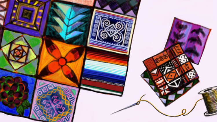 Illustration of a quilt with diverse patches