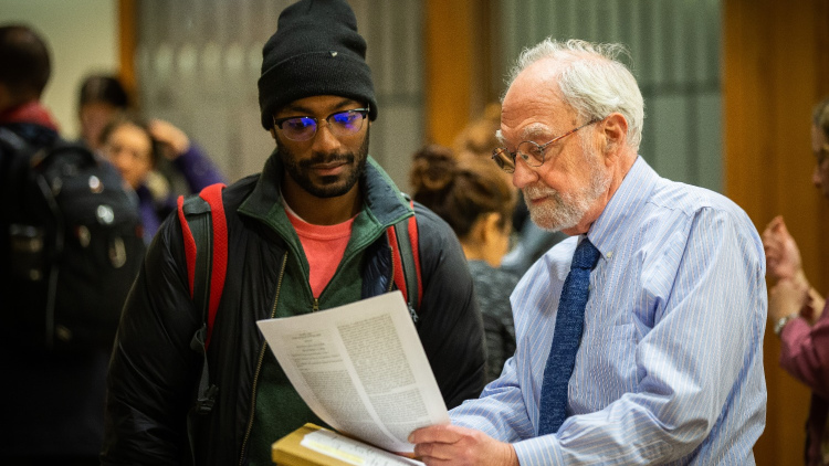 Todd Rakoff speaks to a student