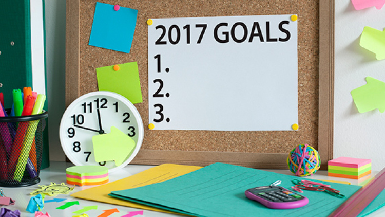 photo of bulletin board with blank list of 2017 goals 