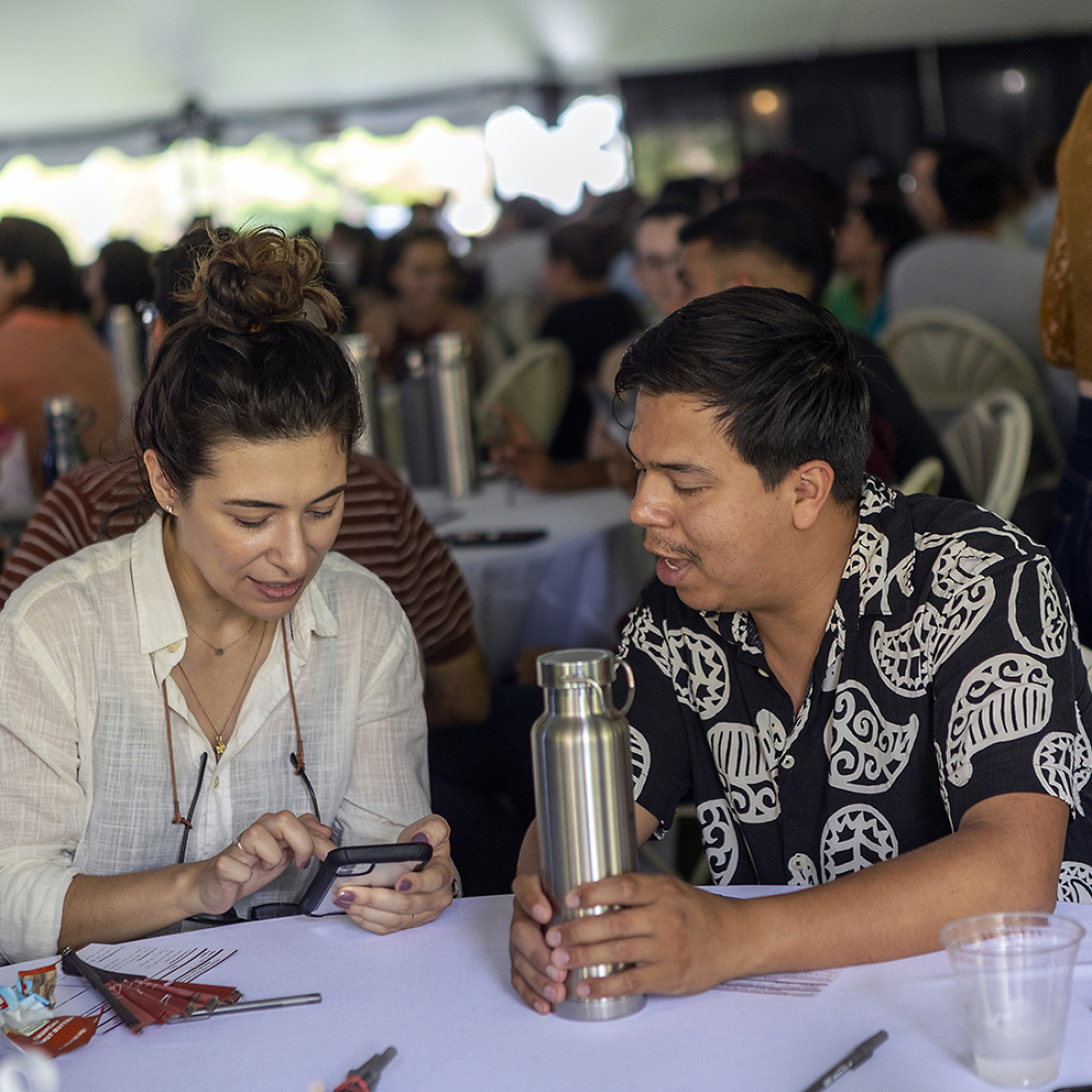 Two students seated during HGSE Welcome Day
