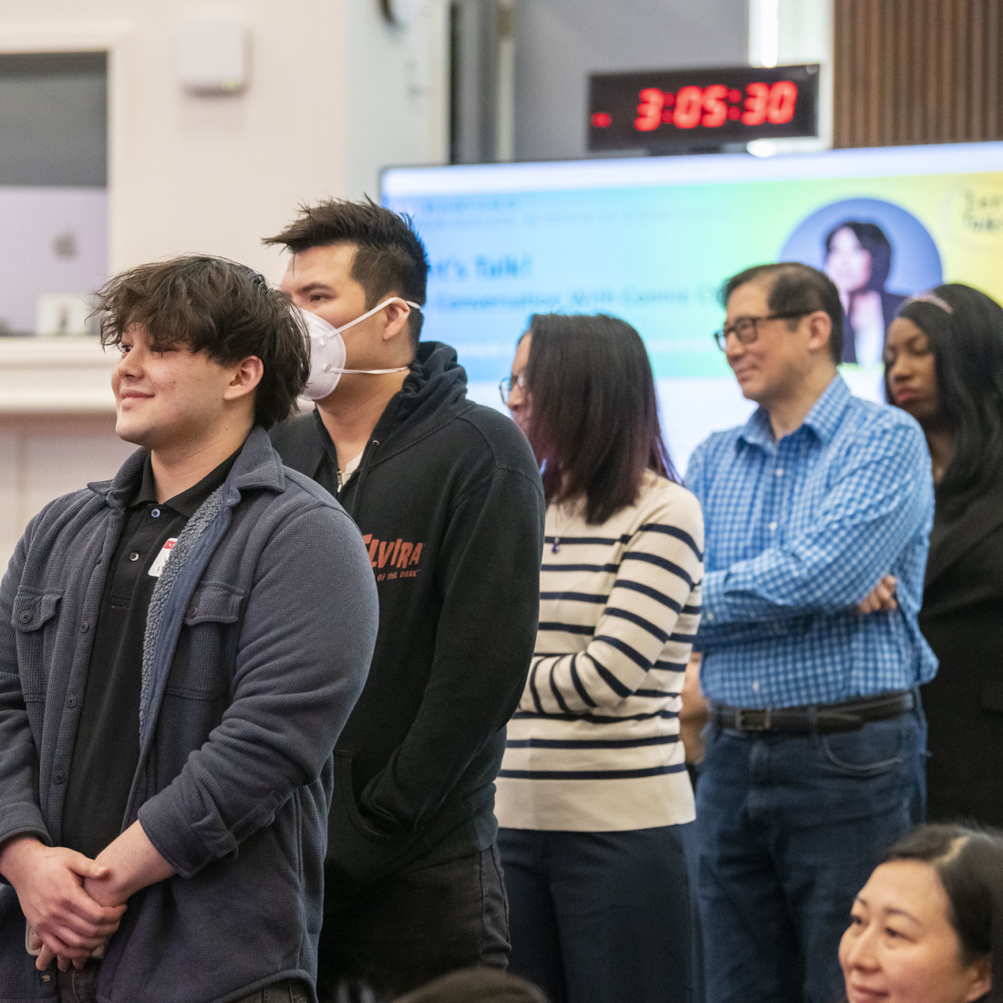Audience lined up for questions