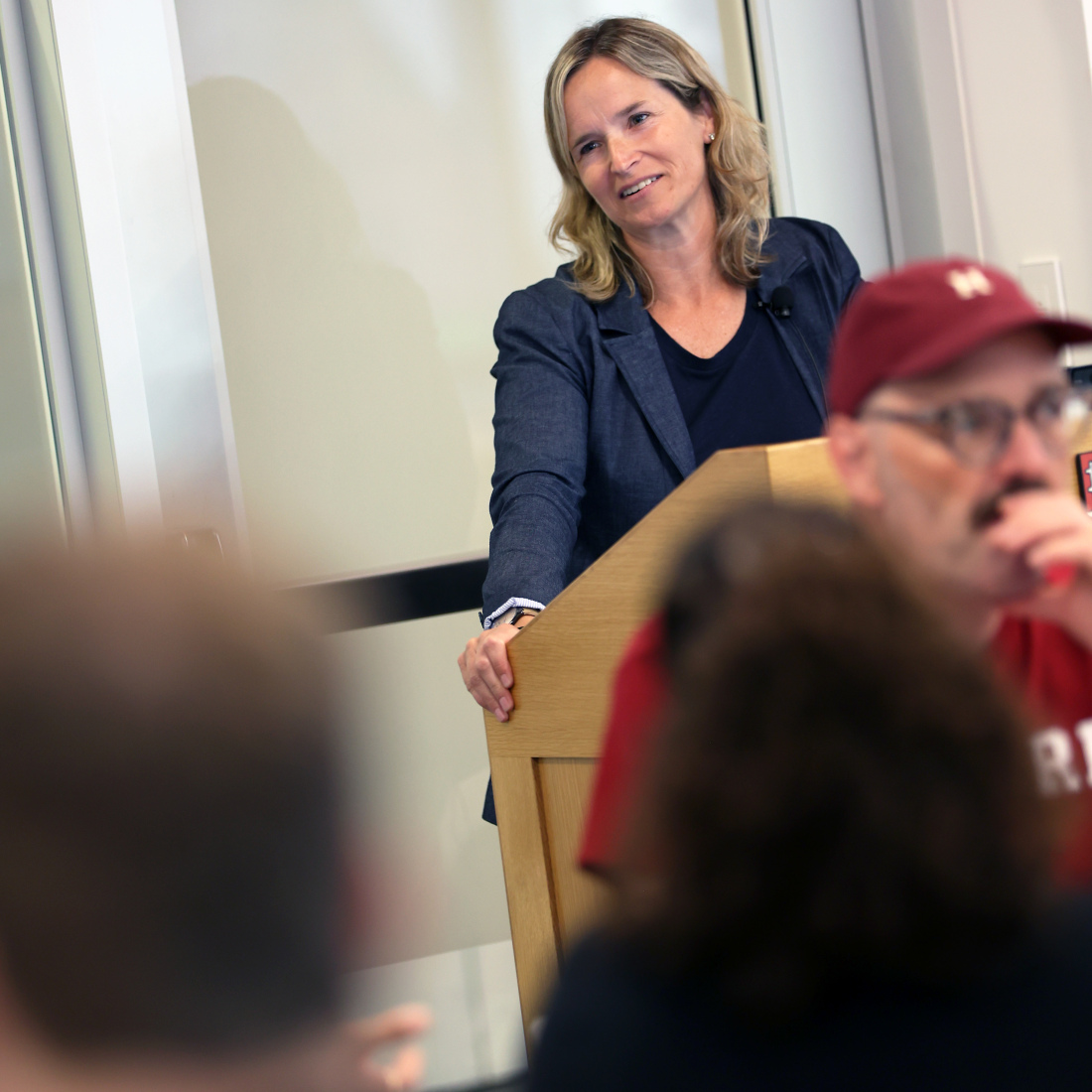 HGSE Dean Nonie Lesaux welcomed students with an address on Monday. 
