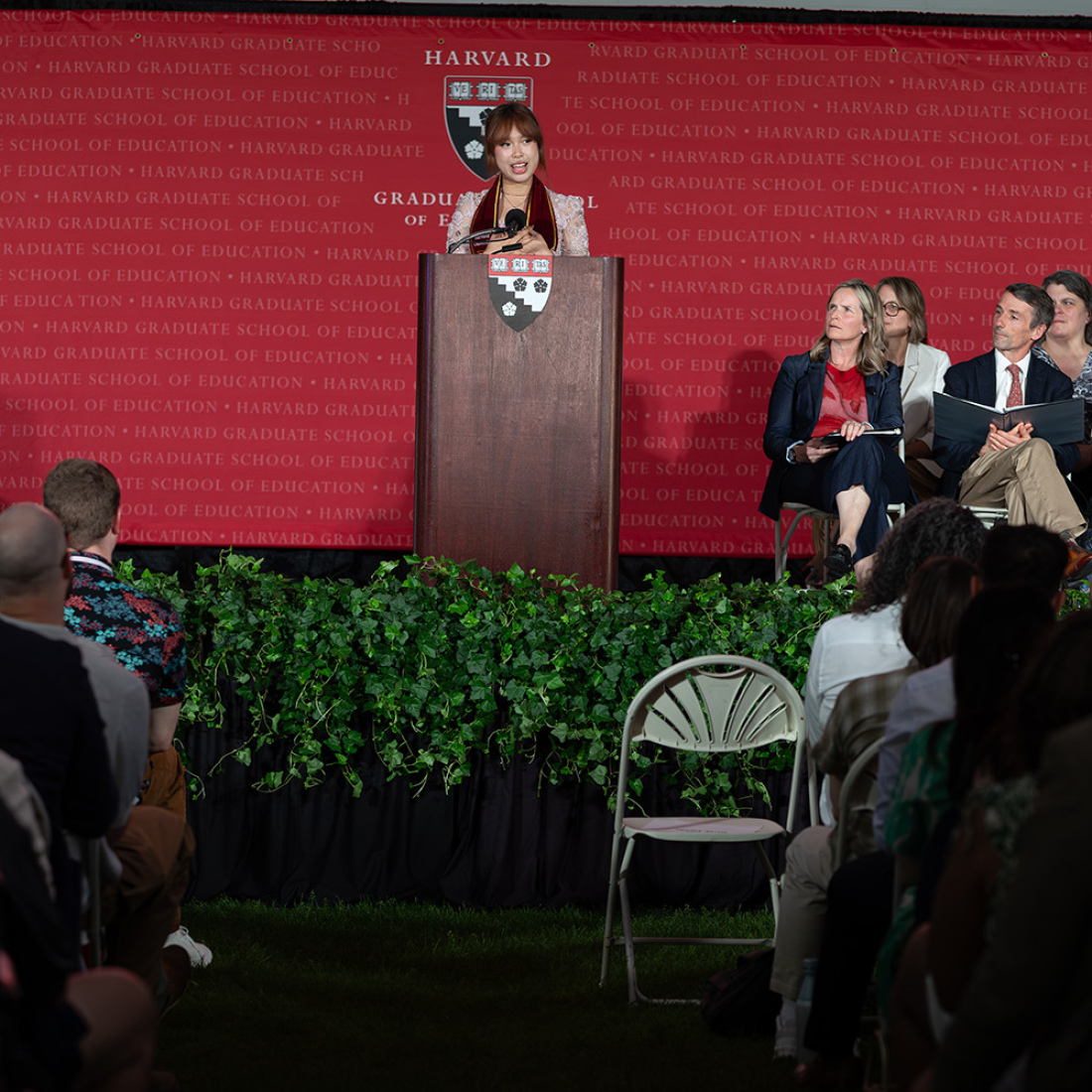 Student speaker at podium
