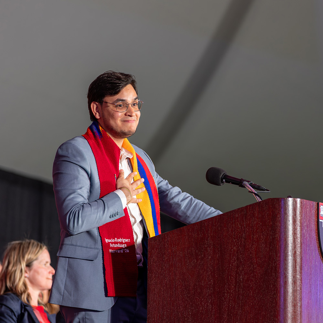 Student speaker at podium