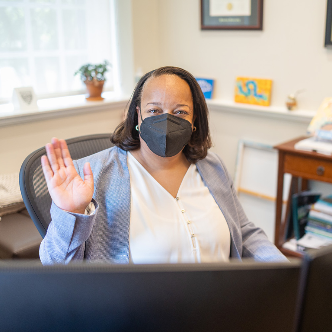 Dean Bridget Long in her office